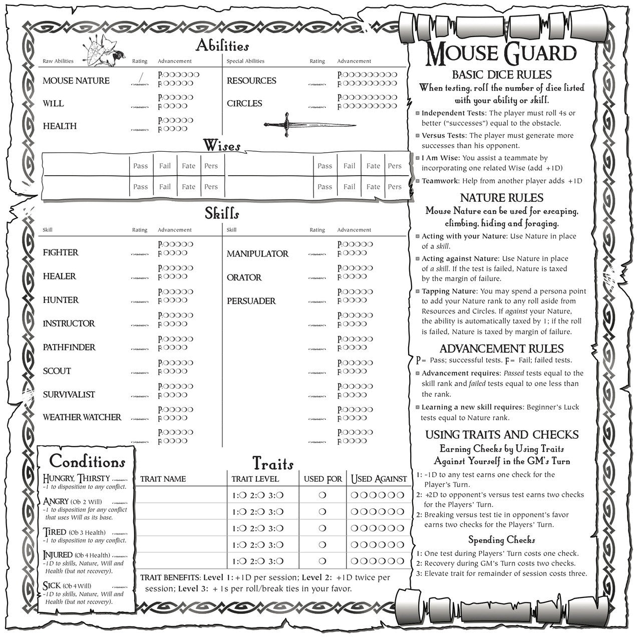 Mouse Guard Character + GM Sheets PDF
