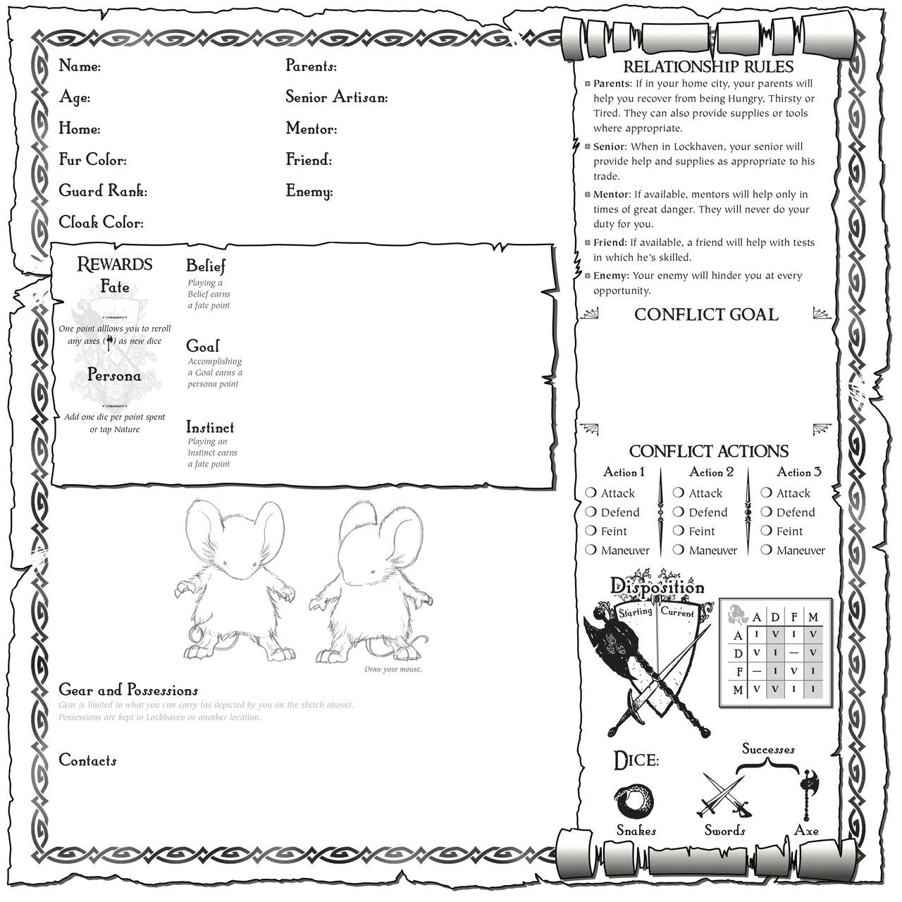 Mouse Guard Character + GM Sheets PDF