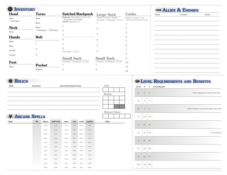 Torchbearer 2E Character Sheets PDF